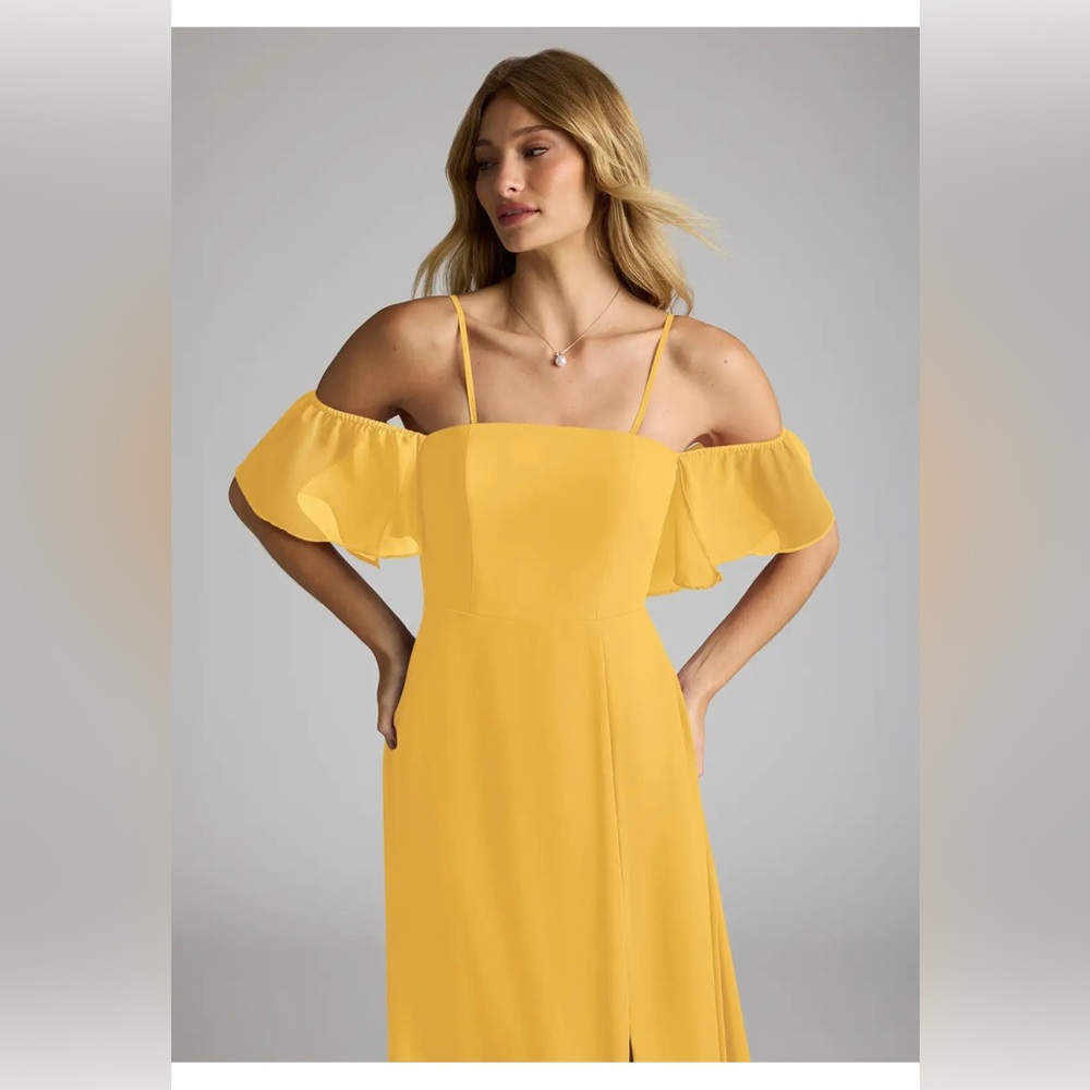 Azazie Sue Marigold A-Line Off the Shoulder Chiffon Convertible Dress